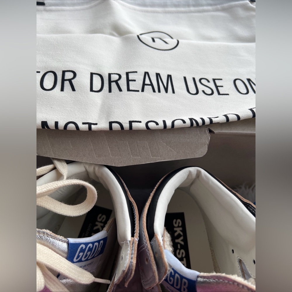 Golden Goose Sky-Star silver metallic leather + black Star High Top Sneakers 37 - Picture 5 of 10